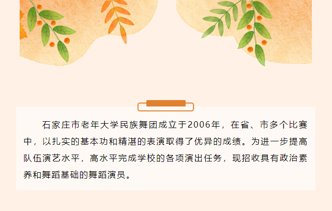 2024年石家庄市老年大学民族舞团招生简章